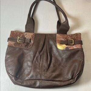 Renzo Costa Elegant Brown Leather Shoulder Bag with Tan Accents